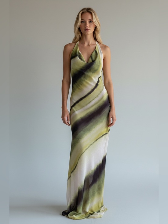 Moonlark Dresses & Skirts - Maxi Draped Cowl Neckline Halter Style Green Gradient